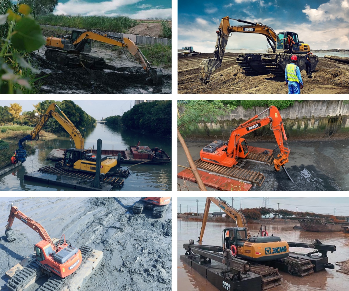 Amphibious excavators operate in various scenarios