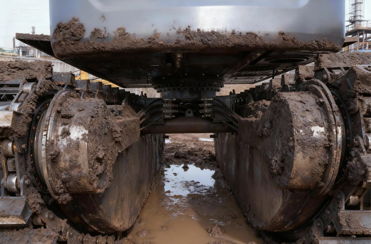 Undercarriages after working in the silt