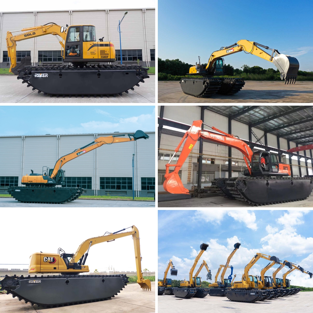 Amphibious excavators of various tonnages