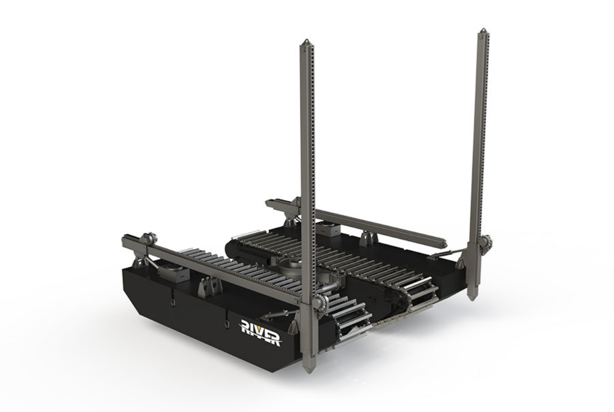 amphibious excavator spud positioning system