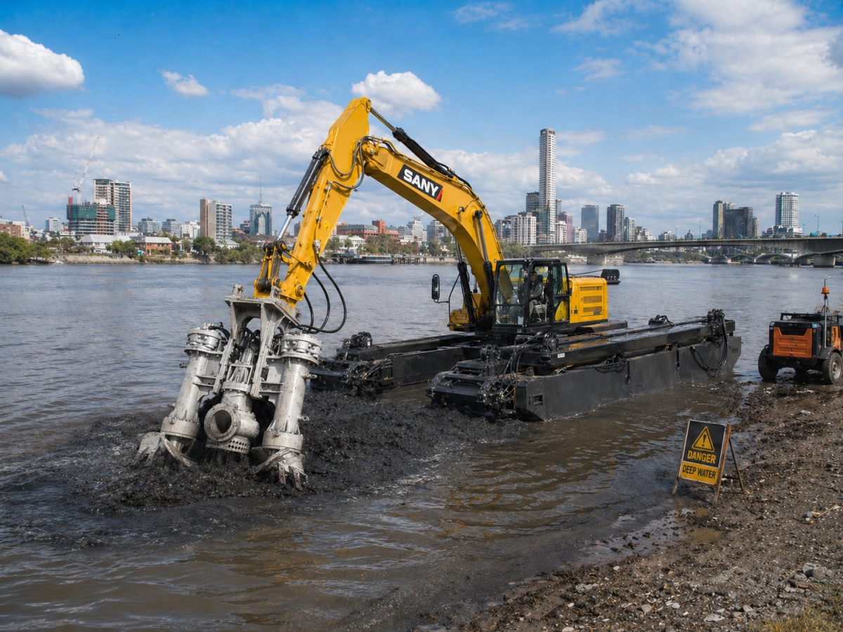 Amphibious Excavator Equipped with Dual-pump Hydraulic Cutter Pump