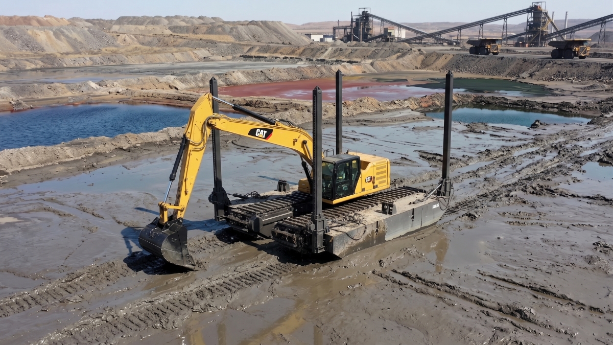 RIVER Amphibious Excavator Working in Tailings Pond