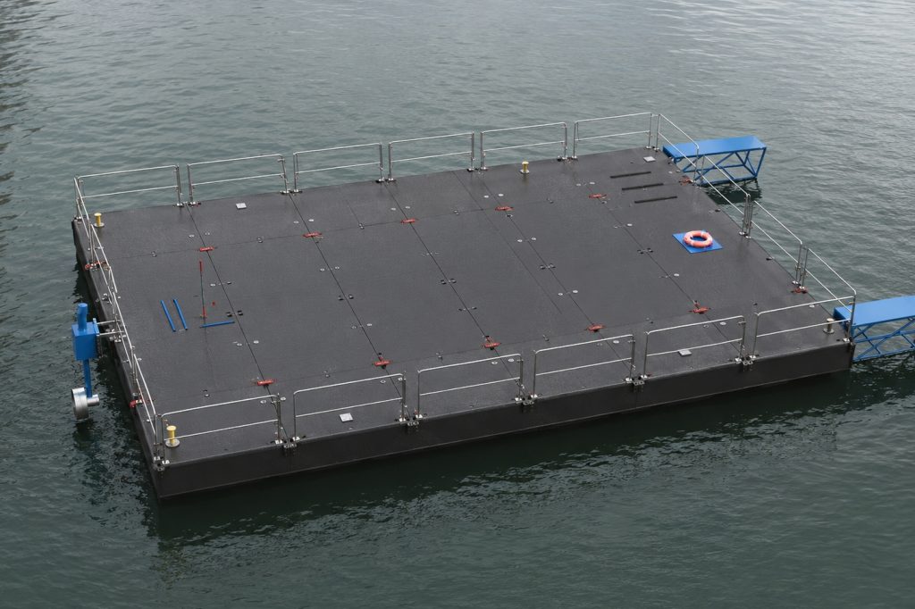Custom Modular Floating Work Platform with Knuckle Boom Crane
