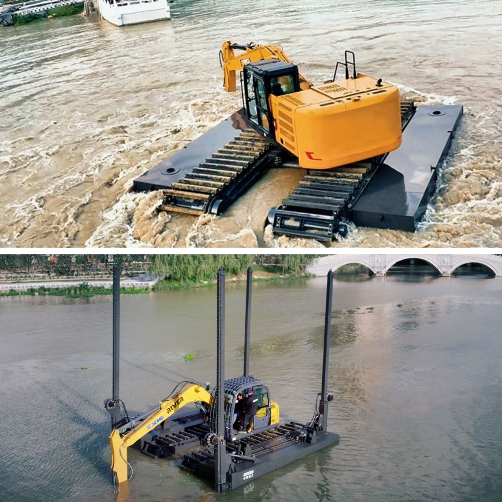 Standard Amphibious Undercarriage VS. Undercarriage Equipped with Hydraulic Positioning Piles